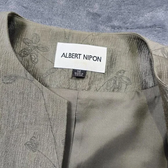 Floral Jacquard Skirt Suit Set Sage Green Size 12 - Picture 3 of 16